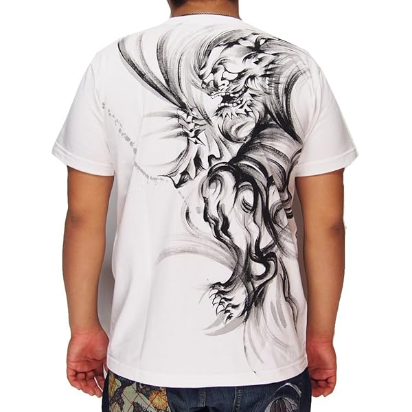 Amazon.co.jp: [羽水] うすい 般若 白×黒 手描き 和柄Tシャツ/半袖
