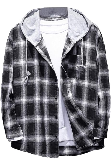 Lavnis Men's Plaid Hooded Shirts Casual 