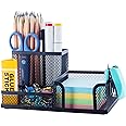 M&G Mesh Pen Holder Desk Organizers Pencil Holder for Desk Black, 3 Compartments Metal Office Supply Organizer with Sticky No