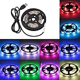 ADPOW LEDテープライトRGB イルミネーション フレキシブルテープライト ライティングテープライト USB接続 コントロール付き SMD5050 テレビ照明 PC照明 装飾照明 高輝度 防水防滴 強粘着両面テープ仕様 1M 30leds
