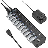 SOWTECH USBハブ USB3.0 ハブ 5Gbps高速 セルフパワー ハブ 電源付き 急速充電可能 10ポート 防塵カバー付き ブラック