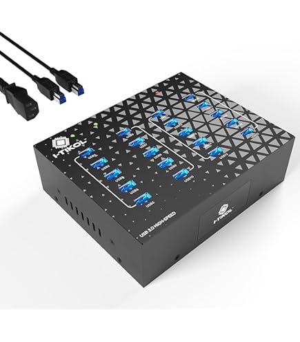 Amazon | 20ポートUSB 3.0ハブ - 5Gbps同期&高速データ転送、電源内蔵