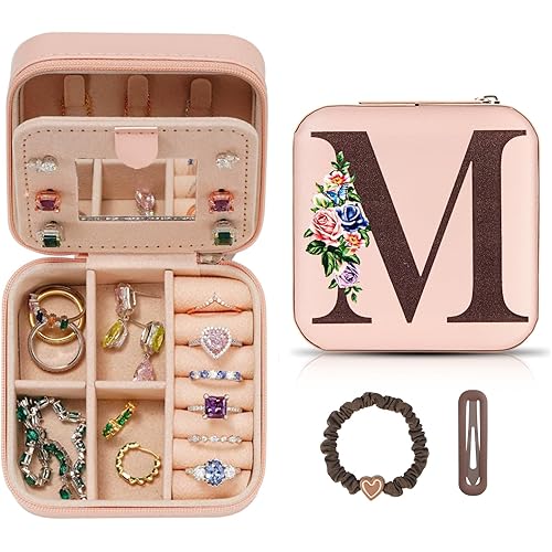 LIAN Initial Travel Jewelry Box Small Jewelry Case with Mirror Accessories Jewelry Holder Jewelry Organizer Birthday Graduati
