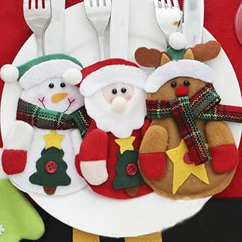 Walant 可愛いクリスマス食器カバー サンタ トナカイ 雪だるま食器袋 飾り クリスマスギフト サンタカトラリーカバー