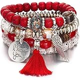 VONRU Boho Bead Stackable Bracelets for Women - Vintage Multi Layer Colorful Beads Bracelets Bohemian Anklets Charm Birthston