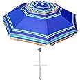 AMMSUN Beach Umbrella, 7ft with Tilt Separate Sand Anchor Aluminum Pole, Portable UV 100+ Protection Beach Umbrella with Carr