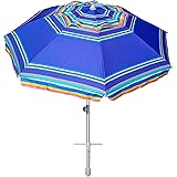 AMMSUN Beach Umbrella, 7ft with Tilt Separate Sand Anchor Aluminum Pole, Portable UV 100+ Protection Beach Umbrella with Carr