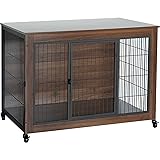 2025New LivBox 犬ケージ ペットサークル ペットゲージ 木製 木目 屋根付き 小型犬 中型犬 大型犬 ペット サークル ウッディサークル ウッド インテリア おしゃれ (ブラウン, L)