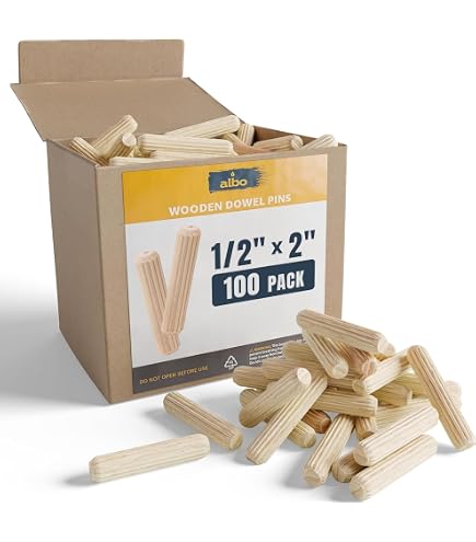 Akozon Beech Wood Dowel Pins – 10mm X 50mm Fluted Craft Dowels, 100-Pack For Strong Furniture Joints