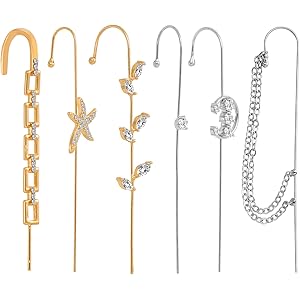 Akunsz ラップピアス 6種 耳ラップクローラーフック ピアス イヤリング イヤーカフラップクローラー レディース…