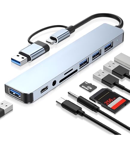 USB ハブ Type-C 8 in 1 USB C→HDTV シルバー Amazon | USB C ハブ 8-IN-1 8ポートUSB A 分岐 USB Hub 分配器