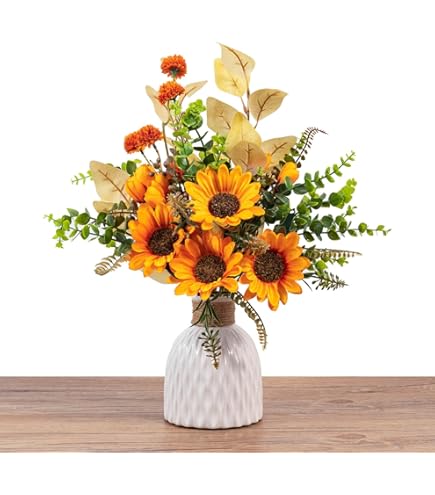 Amazon｜向日葵 ひまわり 造花 欧式 セラミック花瓶付き ミニ 小さい