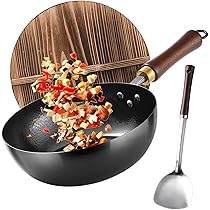 新品　鋳鉄/生鉄/中華鍋 麻製ハンドル 木製蓋付き 新品 鋳鉄/生鉄/中華鍋 麻製ハンドル 木製蓋付き Amazon | 鉄鍋