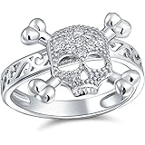 [Bling Jewelry] ファッションCZカリブ海の海賊の頭蓋骨の十字架リングティーン女性のパンクゴスのキュービックジルコニア.925スターリングシルバーのために