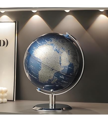 Explorers Globe With Incised Details - Black & Gold, 12.25" Tall, Resin On Crescent Stand, Latitude & Longitude Lines