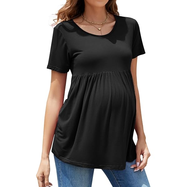 MakeMeChic Women's Maternity Shirt - Comfy Long Sleeve Tie-Front Ribbed Knit Pregnancy Top