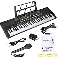 Hricane キーボード ピアノ 電子ピアノ 61鍵盤 200種類音色 200種類リズム 60曲デモ曲 LCDディスプレイ搭載 光る鍵盤 楽器 日本語パネル ヘッドフォン対応 子供 初心者 練習用 USBケーブルと日本語説明書付き (ブラックH66
