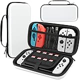 HEYSTOP【Switch ケース/Switch 有機elモデル対応】Switch 有機el ケース 保護カバー ゲームカード収納 防塵 防汚 防水 耐衝撃 全面保護型 持ち運び便利 大容量 収納バッグ バレンタインデー プレゼント ホワイト
