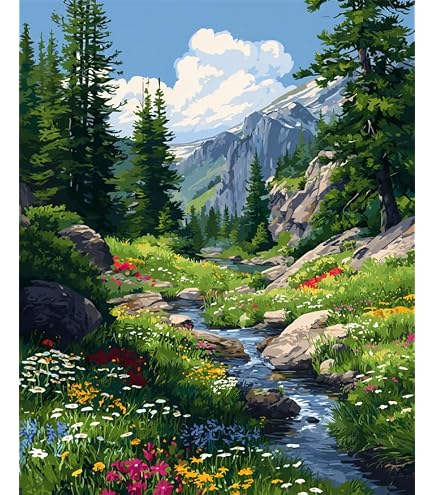 Amazon.co.jp: 数字による絵画 野花畑 りえ大人のためのアクリル絵の具