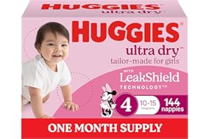 Huggies 超干尿布女孩尺寸 4（10-15 公斤）144 片 - 一个月供应（包装可能有所不同）