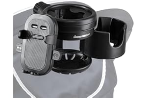 EXCITEHOME ベビーカー ドリンクホルダー(2個) スマホホルダー スマホ 携帯 ホルダー 哺乳瓶 取手付きボトル 水筒 ボトルホルダー 360度回転 角度調整可能 取付簡単 収納 おでかけ 快適 お散歩 便利 3-IN-1