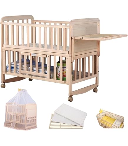 Amazon.co.jp: ZOOBLY ベビーベッド 木製 新生児 7点セット付き