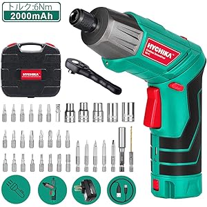 HYCHIKA(ハイチカ) 電動ドライバー 充電式ドライバードリル トルク6Nm 3.6V 2000mAh大容量 USB充電(アダプタ含む) 正逆転切り替え
