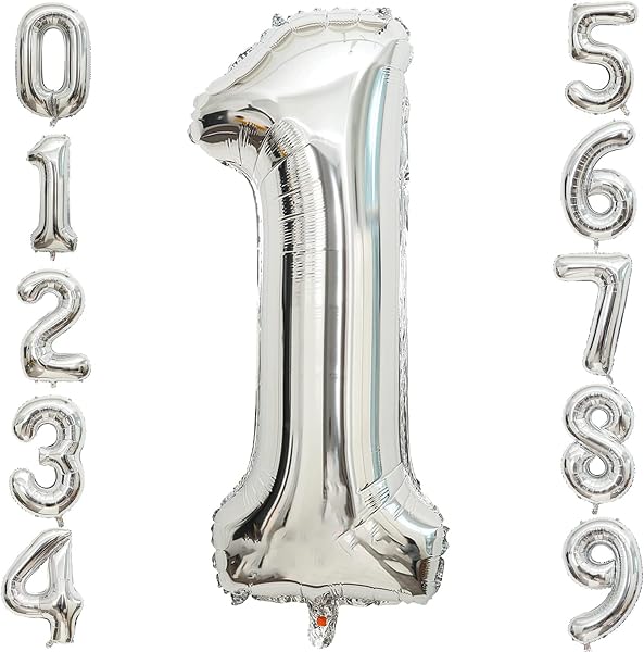 40インチ 数字バルーン シルバー 誕生日風船 数字1アルミ風船 誕生日 ハッピーバースデー 飾り付け ウェディング 記念日 (1, シルバー) - 1
