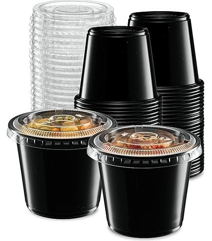 プラスチック容器　蓋付き Amazon｜AOZITA 120-5オンス ブラックポーションカップ 蓋付き