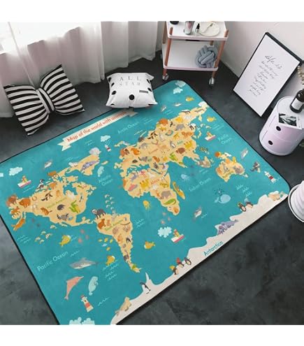 Amazon｜SUKAU ラグマット おしゃれ カーペット 145×200 世界地図