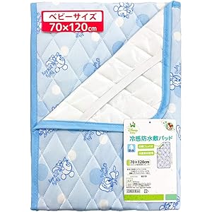 冷感防水敷パッド ≪ベビー レギュラーサイズ 70×120cm≫ 【裏面 防水タイプ】 ディズニー MICKEY サックス 四隅ゴム付き un doudou No.NZ2823-B(SA)