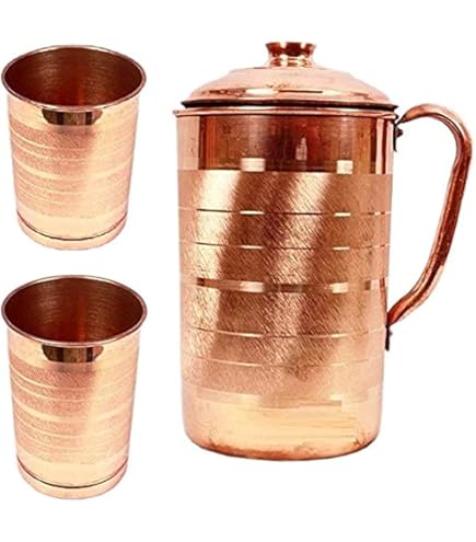 Amazon.co.jp: 銅製の水差し(ピッチャー)、タンブラー2個付き。1.5Lt