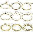 9 PCS Gold Chain Bracelets Set for Women Girls ,Adjustable Fashion Paperclip Link Beaded Bracelets, Cuban Chunky Cable Chain 