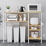 LunarLight ゴミ箱上ラック 幅120奥行き40高さ97㎝ 可動式棚 5段階高さ調節 左右差し替え コンセント付き フック6個付き ゴミ箱収納 レンジラック レンジ台 食器棚 キッチン収納 キッチン棚 カウンタータイプ 料理台 組立簡単 (ナチュラル)