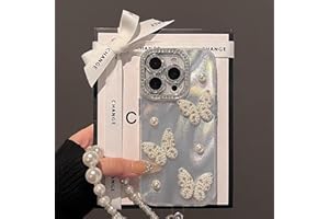 GURPLQES スマートフォンケースiPhone 16 Proケースアクリル質感多機種対応TPUケースおしゃれかわいい立体真珠蝶携帯ケースフラッシュドリルフレーム軽量耐衝撃全面保護指紋擦れ防止スマートフォンケース携帯ケースワイヤレス充電対応ステラプホール誕生日プレゼント付き