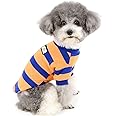 ZUNEA 犬服 秋冬 ニット セーター 小型犬 おしゃれ かわいい ストライプ コート ジャケット 暖かい 防寒 綿服 冬服 あたたかい tシャツ ペット 猫用 トイプードル チワワ ドッグウェア 洋服 お散歩 オレンジ M
