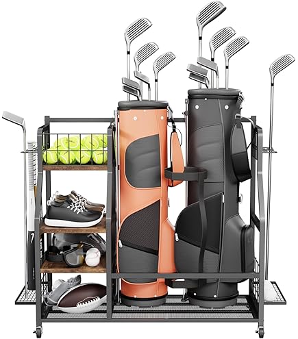 ❤️1品限り❤️ゴルフ収納ラック ゴルフバック2個用 特大ゴルフバックスタンド Amazon.co.jp: FHXZH ゴルフバッグ収納 ガレージオーガナイザー