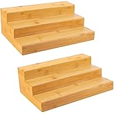 MillTu Bamboo Spice Rack Organizer for Cabinet 3 Tier Countertop Step Spice Shelf for Kitchen Storage and Organizer (2 Pack, 
