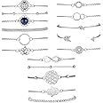 Hicarer 16 Piece Layered Bracelet Set Vintage Flower Hand Chain Beaded Bracelet Adjustable Charm Pendent Stack Bracelet, Meta