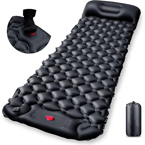 エアーマット 足踏み式【10cm厚さ・25秒で膨張】R値4.0 枕一体型 超軽量 コンパクト 防水 車中泊 キャンプマットお花見 防災 登山 テント泊 収納袋付き 日本語説明書