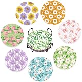8個入 ダイヤモンドアート花 青葉 コースター キット ビーズアート ダイアモンドアートセット DIYダイヤモンドペインティング 5Dダイヤモンド塗装キット ホルダー付き 手芸キット 滑り止め 耐熱 A