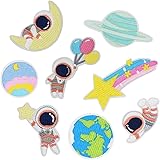 ワッペン アイロン刺繍 MUNCVY アップリケ DIY服 宇宙飛行士 惑星 流れ星 モチーフ おしゃれ 装飾 男の子 女の子 保育園 幼稚園 パッチ 補修 8枚セット 衣類 浴衣 手袋 手帳 飾り