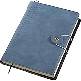 【文庫・A6兼用】上質な合皮ブックカバー[マトッテ《スカンディ》] 厚み調整可・簡単セット・留め具やカード＆付箋ポケット付き(ブルー)