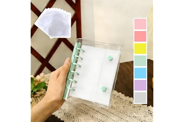 シール帳 A7 透明 バインダー リフィル10枚付き カードポケット 台紙 写真収納 推し活 コラージュ 女の子 手帳 ミニ キーホルダー付き 可愛い 3層構造PPシート(ミントグリーン)