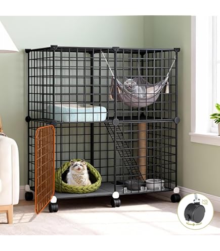 Amazon.co.jp: 猫 ケージ 2段 折りたたみ キャットケージ ドア付き