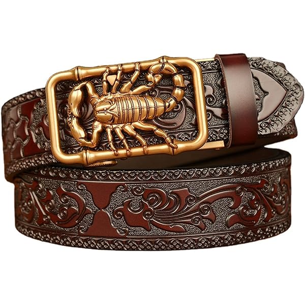 新品未使用W30花柄エンボス加工レザーベルト ダークブラウン 61GJD9VOn-L.jpg