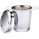 AmazingJP 茶漉し お茶フィルター 茶葉濾過 茶溜めカップ、ポット用 蓋付き 安全健康 ステンレス 耐熱性（シルバー)