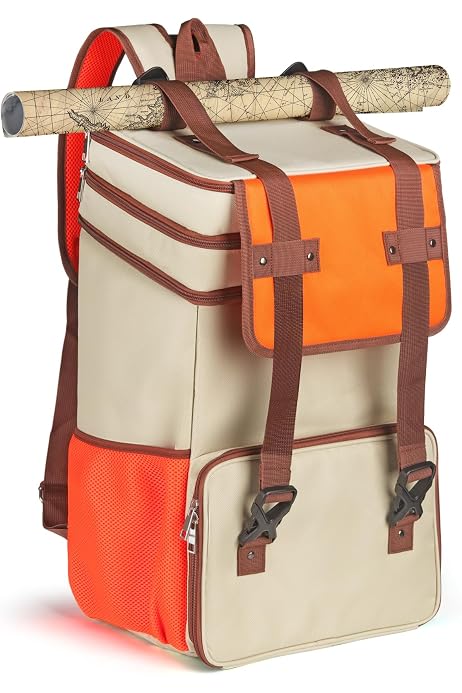 ENHANCE Mochila Venture Canvas DnD – Bolsa De Lona Para RPG Con Bandeja De Dados Extraíble, Capacidad Para 4-6 Libros Y Portátil De 17″, Ideal Para Dungeon Masters
