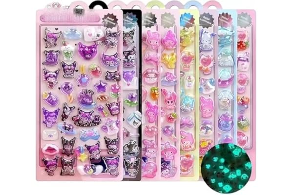 YAYAMIYA シール 3D 立体 ボンボン ドロップ シール 8 枚セット 夜光 ぷくぷくぷっくり 可愛い キラキラ光る ごほうび 女の子向け デコ DIY 用 手帳用 日記帳用 スマホケース装飾 携帯電話飾り 貼り付け可能 手芸用品 子供贈り物