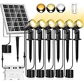 MEIHUA 6 in 1 Solar Spotlights with Remote 2700K 4000K 6500K 3 Brightness Levels Auto On/Off IP66 Waterproof LED Landscape Li